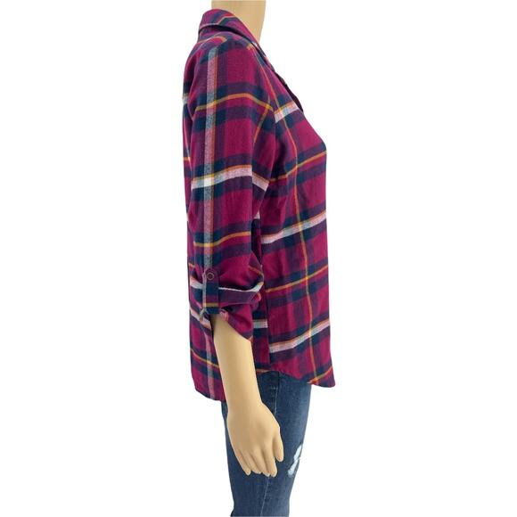 Make + Model Size SMALL Pink Purple Plaid Night Night Snap Button Up Shirt - Picture 4 of 6